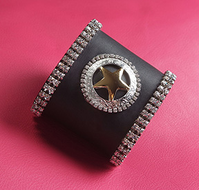 Black Leather Cuff with Star Concho